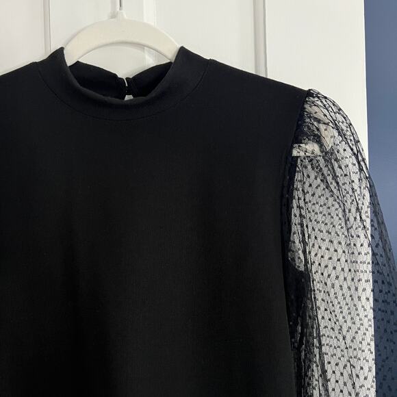 ♥️ Black Sheer Long Sleeve Top Puff Sleeves Women M Lola + Grace Whimsigoth - Picture 4 of 7